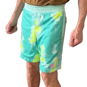 Adidas Turquoise and Lime Tie-Dye Shorts